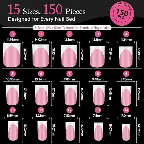 Qiek French Tips Press On Nails - 150Pcs Deep Pink Short Square Soft Gel Nail Tips Pre-Designed, 15 Sizes Fake Nails for Nail Art DIY, False Nails Salon Quality Manicure at Home Gifts For Women thumbnail 3