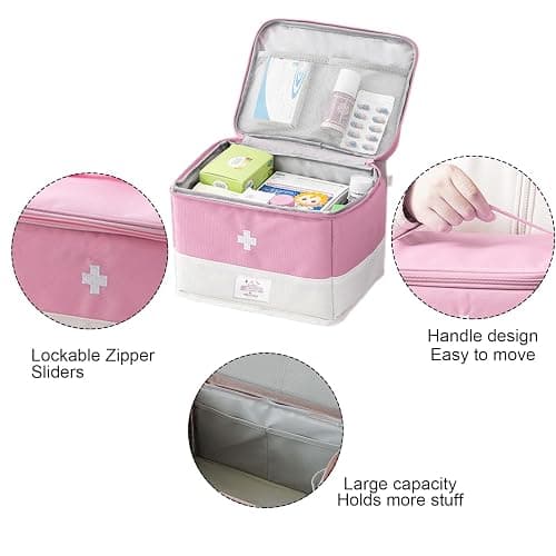 XPAPOV Travel Medicine Bag Organizer, Medical Bag Empty for First Responder Storage, Emergency Medical for Home, Travel, Camping, Car, Hiking & Outdoor Emergencies (Pink) thumbnail 3