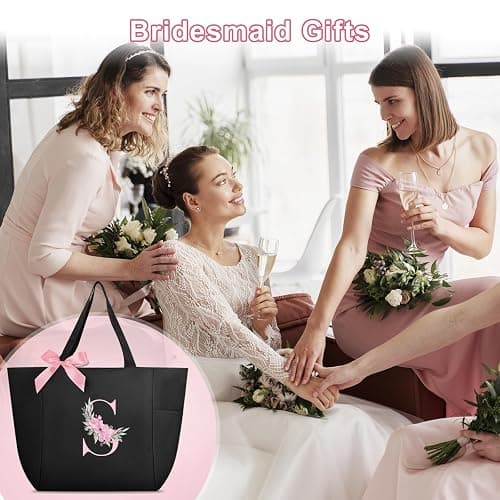 Vavabox A-Z Initial Personalized Tote Bag, Waterproof Gifts for Women, Bridesmaids, Mom, Teachers, Friends (01-Black, S) thumbnail 7