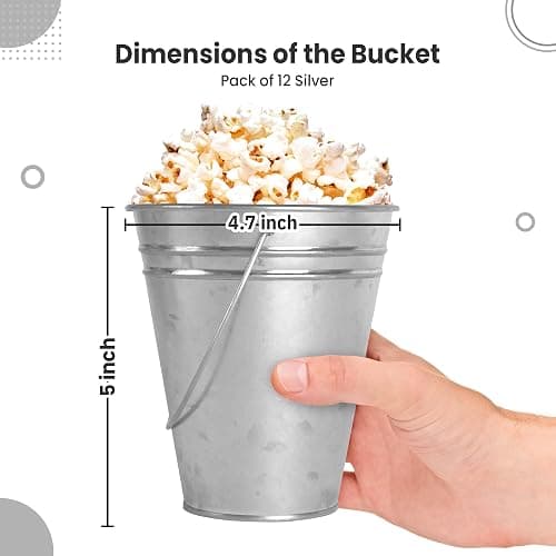 Colorlaza Galvanized Metal Bucket with Handle 12 Pcs- Metal Buckets for Party, Tin Buckets with erasable Stickers and Chalk Marker Silver Bucket 4.7" W x 5" H x 2.7" L thumbnail 3