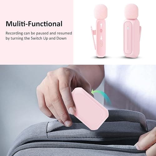 Ecomxia 2 Pack Wireless Lavalier Microphone for iPhone iPad Android with Charging Case - 7H Clip on Lapel Microphone Wireless for Video Recording Vlogging, YouTube, Interview, 3 Mode Denoise (Pink) thumbnail 8
