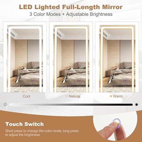 LOKO 360° Swivel Jewelry Cabinet with 3-color LED Lights, Lockable Jewelry Armoire Organizer with Full-Length Mirror, Makeup Mirror & Foldable Makeup Shelf, for Girl Women, Gift (White) thumbnail 6