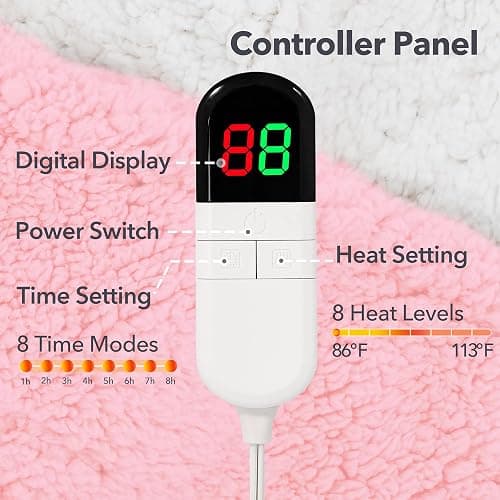MAXEVE Heated Blanket Electric Throw 50"x60" Soft Double Sided Sherpa Heating Blanket with 8 Fast Heating Levels & 1-8H Auto-Off, Over-Heat Protection, Machine Washable, ETL Certification, Pink thumbnail 3
