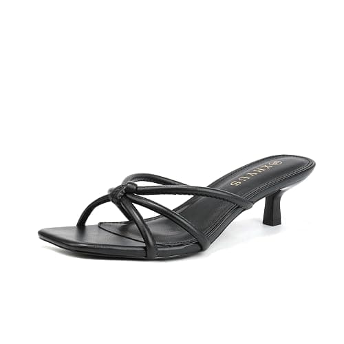 XHYUS Women's Spaghetti Strap Square Open Toe Kitten Heel High Heel Sandals, Knot Design, Summer Fashion Slippers, Heel Height 1.8~2 inches - Image 1