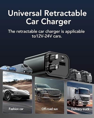 Retractable Car Charger Adapter for iPhone 17,4 in 1 Fast Charging Car Phone Charger,69W USB C Car Truck Accessories,Road Trip Essentials Gift for Men Women for iPhone 17 Pro Max/16/15/14/13/12,Galaxy thumbnail 9
