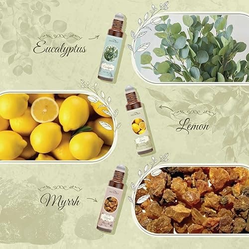 SNOWSEN Essential Oils Roll On Set, Natural Aromatherapy Oils for Skin, with Glass Rollerball, Lavender, Peppermint, Frankincense, Eucalyptus, Lemon, Myrrh, Essential Oil Roll On Gift Set, 6 x 10ml thumbnail 3