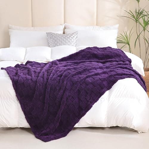 Linecooo Deep Purple Fleece Throw Blanket 50”×60” for Couch Sofa Bed,Super Soft Cozy Plush Microfiber Flannel Blanket with 3D Checkered Design Lightweight for Adults,Woman,Girls thumbnail 4