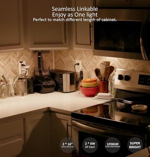 Leetdud Under Cabinet Lighting Plug in, 16 Inch 2 Pcs, Linkable AC120V 3CCT 3000K/4000K/5000K Ultra Slim, LED Under Cabinet Lights for Counter Light, Kitchen, Shelf, Sink, Workshop, Desk, White thumbnail 4