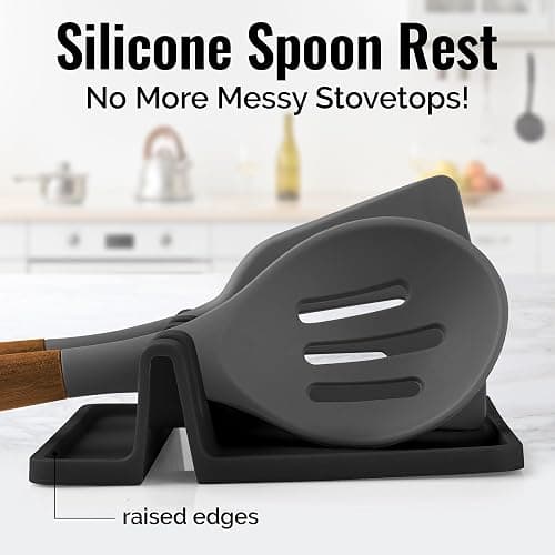 Zulay Kitchen Silicone Utensil Rest with Drip Pad for Multiple Utensils - BPA-Free, Heat-Resistant Spoon Rest & Spoon Holder for Stove Top - Kitchen Utensil Holder for Ladles & Tongs - Black thumbnail 3