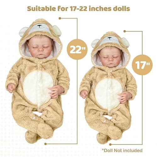 BABESIDE Reborn Baby Doll Clothes Set for 17-22 Inch Baby Dolls | Cute Bear Style Baby Doll Clothes with Hat, Khaki Baby Doll Accessories for Realistic Baby Dolls Girls & Boys thumbnail 7