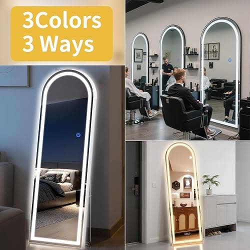 InfiniGlass Arch Full Length Standing Mirror with LED Lights, 56"x20" Lighted Mirror with Dimming & 3 Color Lighting, Tall Mirror Full Body for Bedroom, Dressing Room thumbnail 9