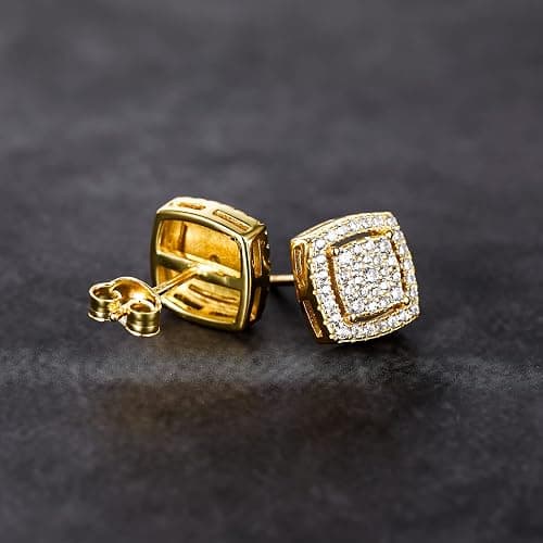 TRUMIUM Stud Earrings for Men Women Silver Gold Plated Layered Iced Out Sterling Silver Cz Earrings Hypoallergenic thumbnail 3
