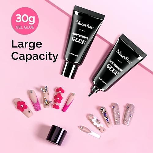 MelodySusie Rhinestone Glue Strong Hold 3D Gel Nail Art Nail Gem Glue 60g | Strong Adhesive 28+ Day Hold,Clear Gel,Gap Filling, Small Charms, Glitter, Pearls and Sequins, 3D Sculpting,UV/LED Cured thumbnail 6