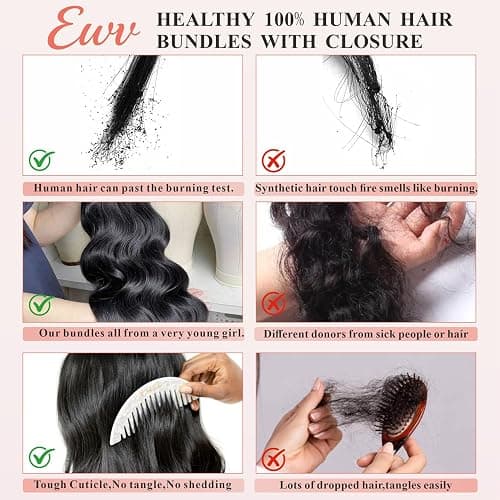 Bundles Human Hair 16 18 20+14 Inch 5x5 HD Lace 12A Body Wave Bundles with Closure 100% Unprocessed Brazilian Virgin Hair No Tangle Shedding Keep Texture Silky Soft for Women thumbnail 7