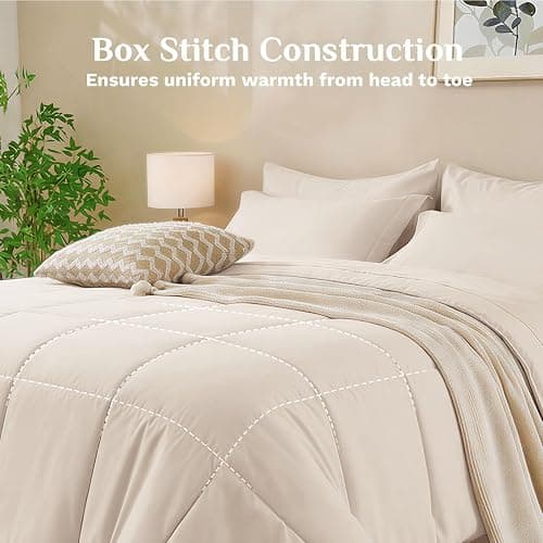JOLLYVOGUE Queen Comforter Set, Ultra-Soft Bed in a Bag Queen Size 7 Pieces, Oeko-TEX Certified Bedding Set with Down Alternative Comforter, Sheets, Pillowcases & Shams, Beige thumbnail 4