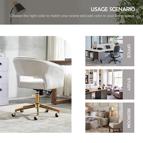 ECHINGLE Home Office Chair,Velvet Desk Chair,Ergonomic Adjustable 360 Swivel Vanity Chair for Home, Bedroom, Vanity Study(Beige) - Beige thumbnail 6