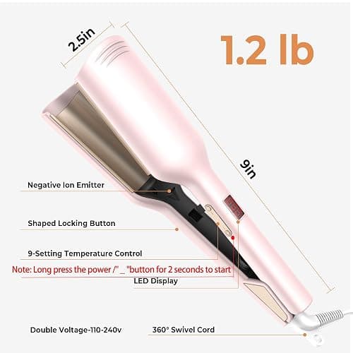 Curling Iron Hair Crimper Waver, Beach Waves Curling Wand, Waver Hair Tool, Double Voltage, Easy to Use, Pink, 1.25 Inch with UK/EU Plug thumbnail 7