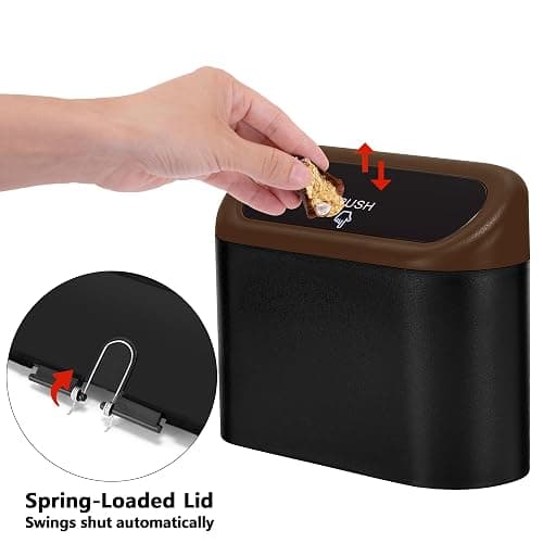 Ginsco 2 Pack Mini Car Trash Can with Lid, Small Car Garbage Can, Cute Leakproof ABS Car Trash Bin, Car Accessories for Interior, Garbage Bin for Car, Home, Office with 120pcs Trash Bags Black/Brown thumbnail 7