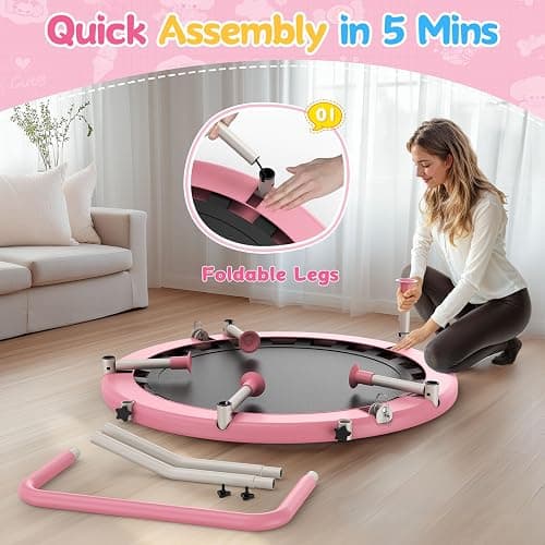 BCAN 36'' Toddler Trampoline, ASTM Certified-Foldable Mini Trampolines for Kids Ages 1-6, Adjustable Handle, Safety Pad & Foldable Legs, Baby Trampoline Indoor/Garden, Gift for Boy and Girl thumbnail 3