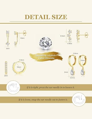 Gold Hoop Earrings for Women Hypoallergenic - 14K Gold Plated Dainty Stud Earrings Dangle Small Huggie Cartilage Earring Stacks Gold Jewelry thumbnail 6