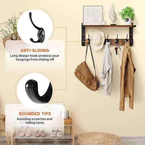 Oraich Wall Hooks with Shelf, Coat Rack Wall Mount for Coat Backpack Key Clothes Hanger, Wall Floating Shelf Hanging in Entryway, Living Room, Bathroom, Bedroom, Kitchen thumbnail 4