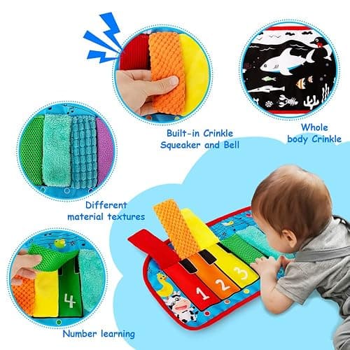Inbeby Tummy Time/Baby Mirror Toys, Black and White High Contrast Tabletop Mount Baby Newborn Toys 0 3 6 Months Brain Development, Sensory Texture Piano Infant Toys 0 3 6 Months with Squeaker thumbnail 5