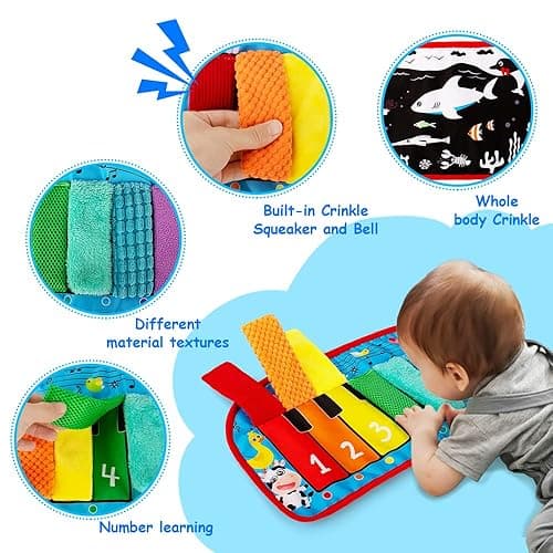 Inbeby Tummy Time Mirror Toy & Play Activity Cinrkle Mat, Black and White High Contrast Baby Newbron Toys 0 3 6 Months Brain Development, Snesory Texture Piano Infant Toys 0 3 6 Months with Squeaker thumbnail 3