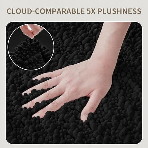 Ruggnovea Bathroom Rugs Non Slip Washable 32x20, Extra Thick Soft Chenille Absorbent Bath Mat, High Density Barrier Non Slip Backing, Quick Dry Plush Shaggy Floor Carpet for Tub&Shower, Black thumbnail 4
