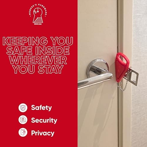 Portable Door Lock Extra Security Essential Safety & Privacy Travel Lockdown, Prevent Entry Stopper, Protect Family While Traveling Home Bedroom Hotel Apartment College (1 Red) thumbnail 5