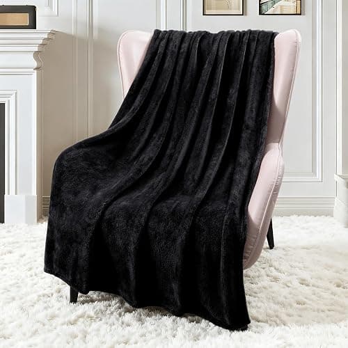 Exclusivo Mezcla Extra Large Fleece Throw Blanket for Couch, Sofa, 300GSM Super Soft and Warm Blankets, Black Throw All Season Use, Cozy, Plush, Lightweight, 50x70 Inches thumbnail 5