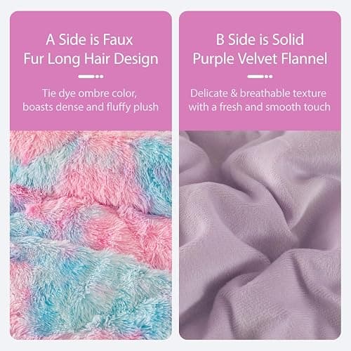 BYHOFMLY Pink Purple Fluffy Bedding Set Twin Size 3 Pieces Faux Fur Furry Comforter Set for Girls Tie Dye Rainbow Warm Fuzzy Kids Bed Comforter (Pink Purple, Twin) thumbnail 8