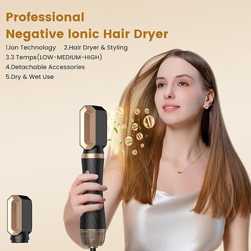 5 in 1 Hair Styler Airbrush 5 in 1 Airstyler Multi-Blow Dryer Brush Set with Curl, Straighten, Wavy, Smooth, Magic Styler for All Hair Types and Lengths - Black 02 thumbnail 4