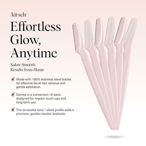 Kitsch Dermaplane Razor for Women Face – Face Razors for Women & Men, Eyebrow Trimmer & Face Shaver – Exfoliating Facial Razor & Skin Care Tool for Smoother Skin - Blush, 6 pcs thumbnail 2