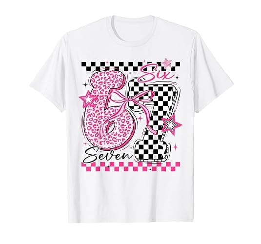 67 Leopard Checkered Funny Six Seven Meme 6-7 Teachers Kids T-Shirt - Image 1