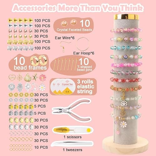 UFU 8mm Glass Beads Bracelet Making Kit, 1540+ Pcs 62 Colors Crackle Glass Beads for Jewelry Making, Round Crystal Beads for Bracelets Necklace Earrings DIY Crafts Gifts thumbnail 2
