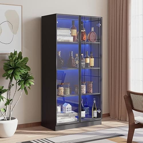 ZORPLIX Glass Display Cabinet with LED Lights Set of 2, Glass Display Case Bookcase with 4-Tier Shelves, Curio Cabinet with 2 Glass Doors, Storage Cabinet for Collectibles, Living Room - 2 - 2 Glass Door - 4 Tier thumbnail 8