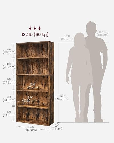 VASAGLE CUSTOS Collection - Bookshelf, 5-Tier Bookcase, Book Shelf, Open Storage Shelf, 9.4 x 23.6 x 52.8 Inches, for Living Room, Home Office, Dinning Room, Rustic Brown ULBC165X01 thumbnail 3