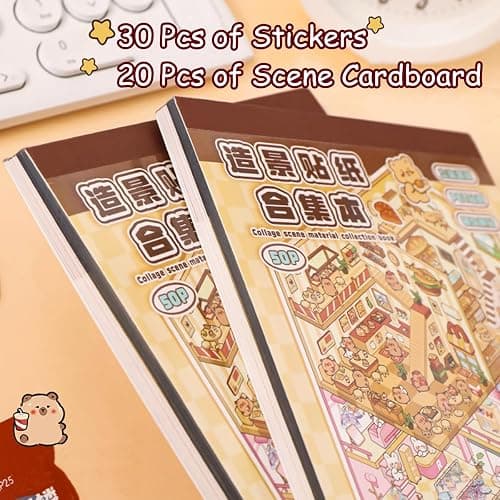 Wnqou 20 Sets DIY 3D House Stickers Collection Book, 3D Scene Miniature, Miniature Simulated Cabin Scene Game, Cute Cartoon Stickers for Adults and Kids, Fun Room Sticker Material Book for Girls thumbnail 6