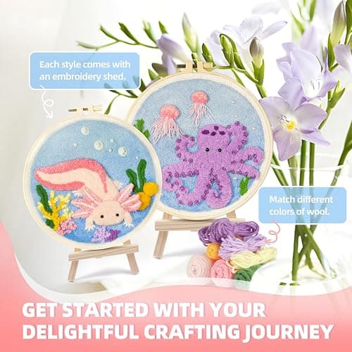 Punch Needle Kits Adults Beginner,Punch Needle kit for Beginners, Embroidery kit for Beginners,Includes All Tools and Materials,Easy to Follow Instructions and Videos-(Axolotl+Octopus) thumbnail 9