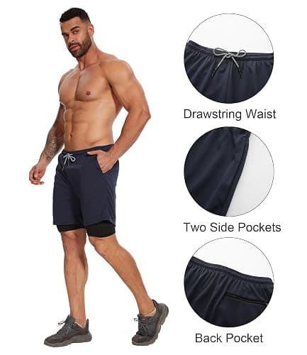 Kinglaman 4 Pack Mens 2 in 1 Running Workout Shorts with Liner, Gym Athletic Quick Dry Sport Shorts with Pockets thumbnail 5