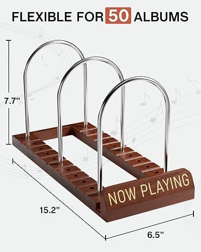 BS-VOG Now Playing Vinyl Record Stand, 50 LP Vinyl Record Storage with Non-slip Grooves, Wood Now Spinning Vinyl Record Holder for Albums Magazine Rack Magazine Organizer Record Display, Gift Package thumbnail 2