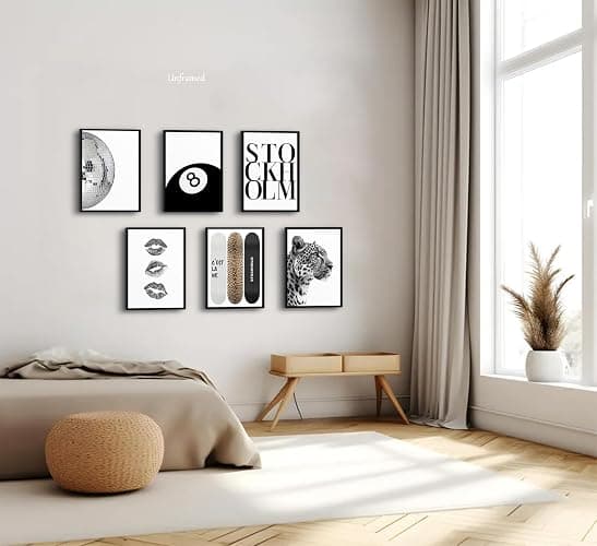 Fashion Trendy Leopard Wall Art Set of 6 Stockholm Preppy Room Painting Picture Wall Decor Black White Aesthetic Cheetah Poster Print Artwork for Girls Bedroom Dorm Apartment Home Decoration Unframed thumbnail 8