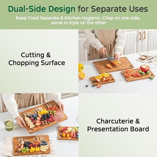 Vocvee Bamboo Cutting Boards for Kitchen(Set of 3), Wood Cutting Board with Wood Storage Stand, Charcuterie & Chopping Board for Vegetables and Meat, with Deep Juice Groove, Ideal Kitchen Gifts thumbnail 3