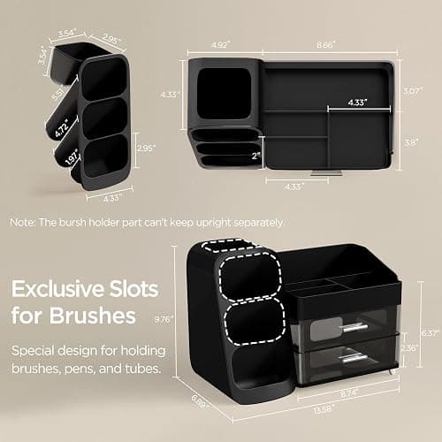 HBlife Makeup Organizer with Brush Holder for Vanity, Large Plastic Bathroom Countertop Organizer Cologne Organizer for Men, Easy to Store Lipsticks, Nail Polishes, Perfumes, Eyeshadow Palettes, Black thumbnail 3