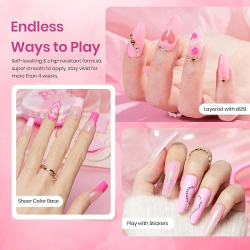 Beetles Pink Gel Nail Polish, 6 Colors Hot Pink Glitter Bright Jelly Gel Polish Soak off Uv LED Cured Nail Art Design Salon Home DIY Manicure Gifts for Women thumbnail 5