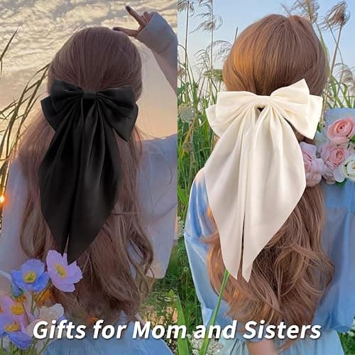 Velscrun Hair Bows for Women Girls 3Pcs White Silky Satin Large Hair Bow Black Coquette Bow Brown Big Bows Hair Clip Oversized Hair Ribbons Long Tail Hair Bow Hair Barrettes Hair Accessories Gifts thumbnail 6