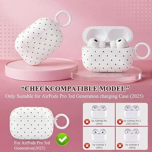Kimiyaki Cute Polka Dot Case for AirPods Pro 3 with Cleaner Kit | Polka Dot Pattern Design,Shockproof,Full Protective Cover,Soft TPU,Daily,With Keychain,For Women,For Airpods Pro 3rd(2025) thumbnail 2