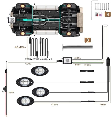 4 Pods RGB LED Rock Lights, Underglow Multicolor Neon Light Kit, Wheel Well Light with APP Control & Music Mode, Under Glow Lights for Trucks,Jeep,SUV,Golf Cart,ATV,Pickup Off Road,12V thumbnail 7
