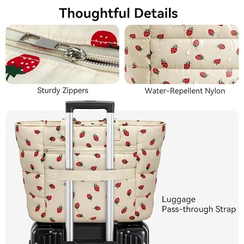 Puffer Tote Bag with Pouch, Women's Lightweight Quilted Shoulder Bag, 15.6"/17.3 Laptop Travel Weekender for Work & Nurses thumbnail 6