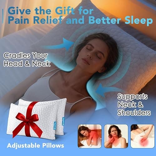 QUTOOL Cooling Pillow for Sleeping 2 Pack, Luxury Shredded Memory Foam Bed Queen Pillows Set of 2, Cool Pillow for Hot Sleepers Adjustable Firm Pillow for Side, Back, Stomach Sleepers Soft Yet Support thumbnail 6